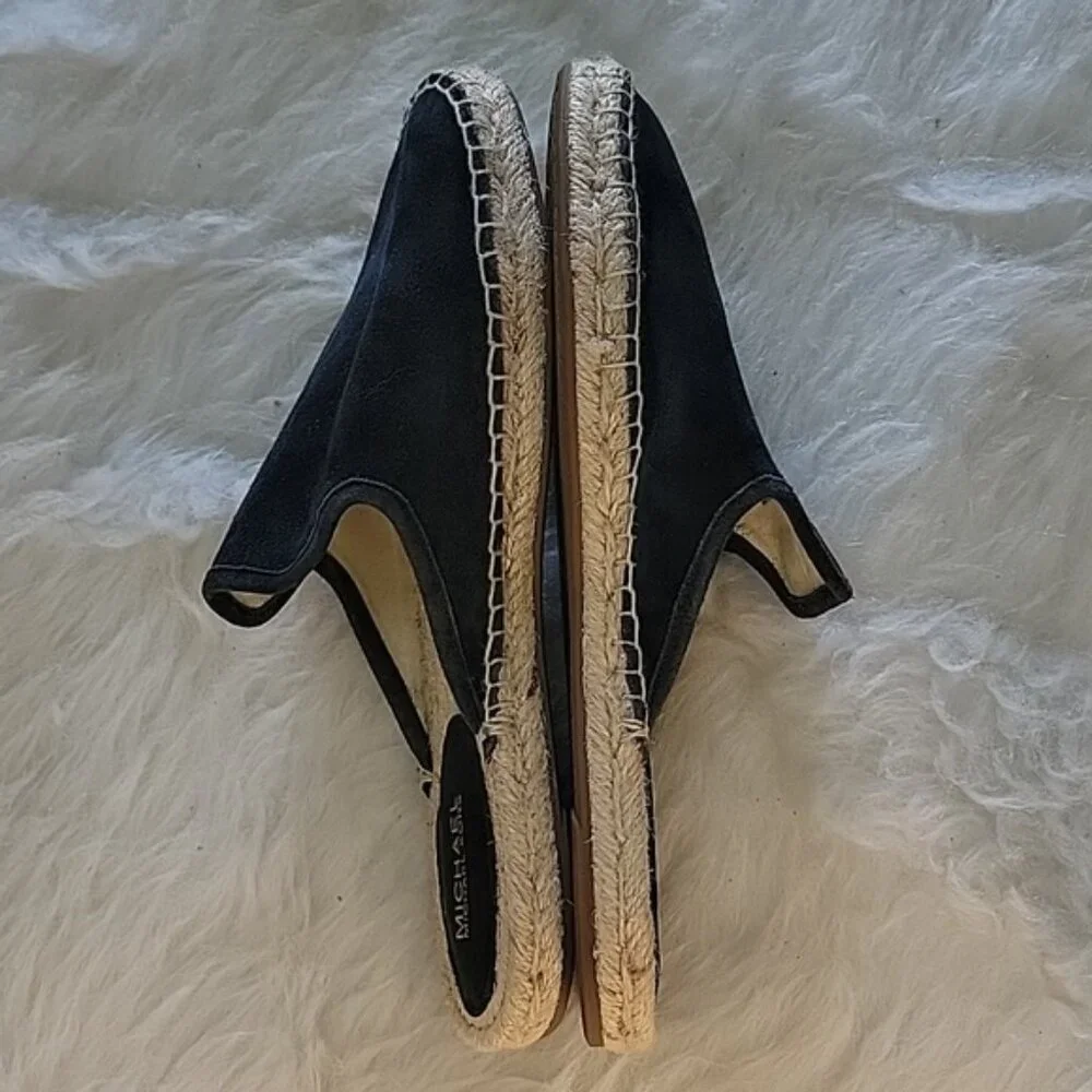 MICHAEL MICHAEL KORS Hastings Black Suede Slip On Flat Designer Mule Espadrilles